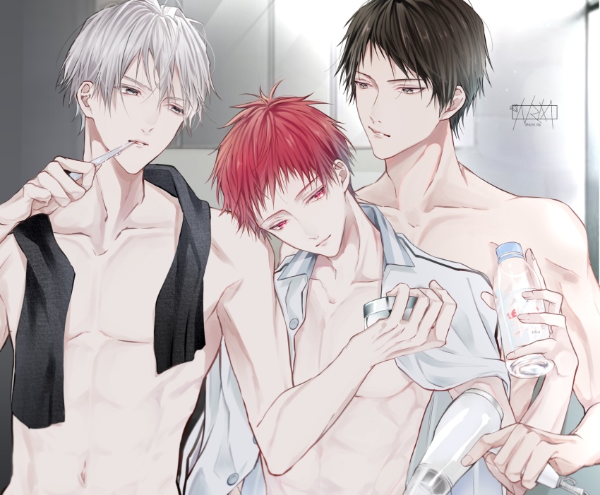3boys, age_difference, akashi_seijuurou, bathroom, black_hair, highres, kuroko_no_basuke, male_focus