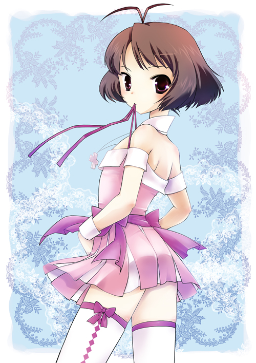 00s, 1boy, akizuki_ryo, antenna_hair, bad_id, bad_pixiv_id, bare_shoulders, brown_eyes