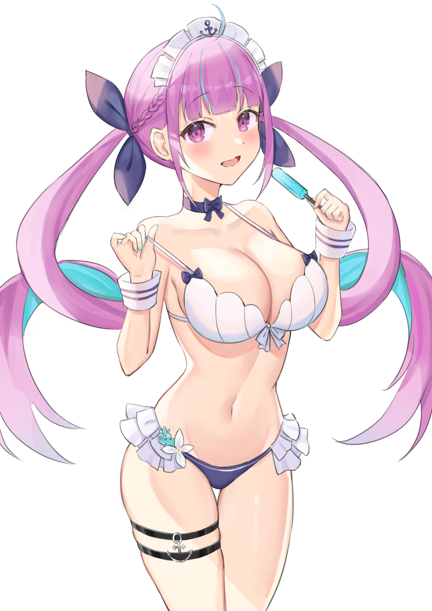 1girl, absurdres, aqua_hair, bikini, blue_choker, blue_ribbon, breasts, choker