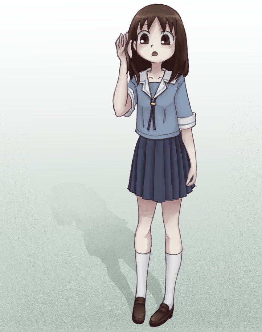 1girl, :o, absurdres, azumanga_daiou, brown_hair, hand_in_own_hair, highres, kasuga_ayumu