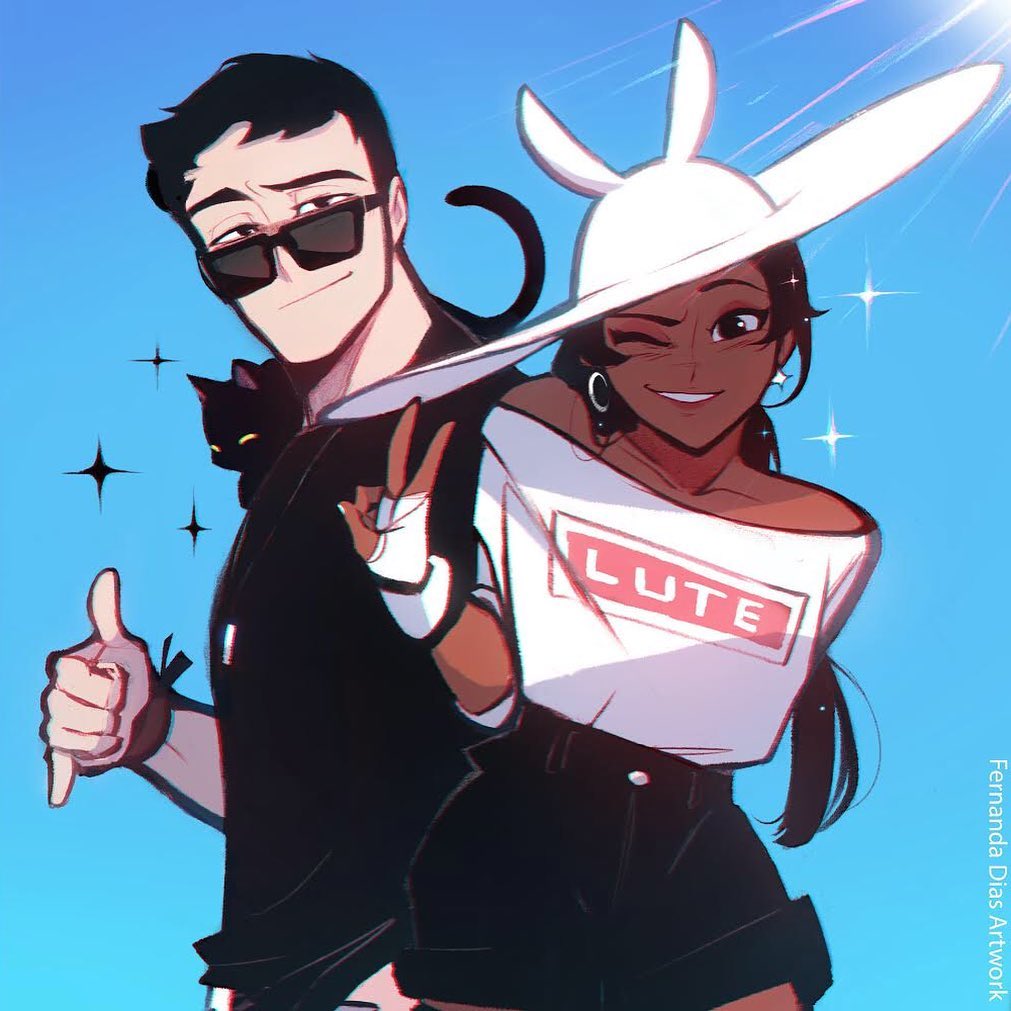 1boy, 1girl, ;), \n/, animal, animal_hat, animal_on_shoulder, arm_behind_back