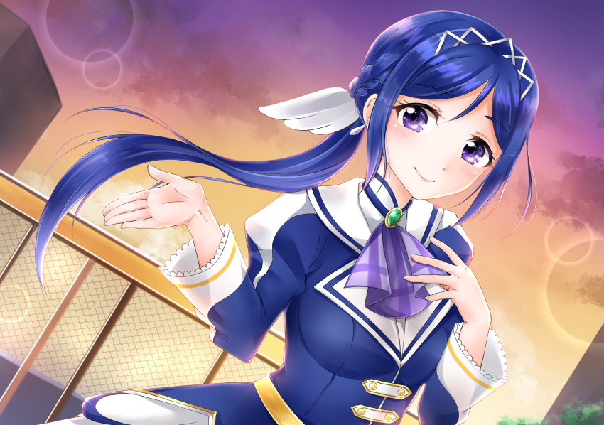 1girl, absurdres, alternate_hairstyle, artist_name, artist_request, belt, blue_hair, blue_shirt