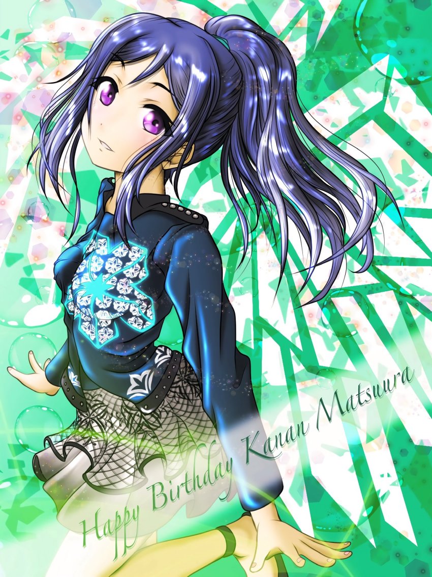 1girl, artist_name, artist_request, bare_legs, black_footwear, blue_hair, blue_shirt, blush