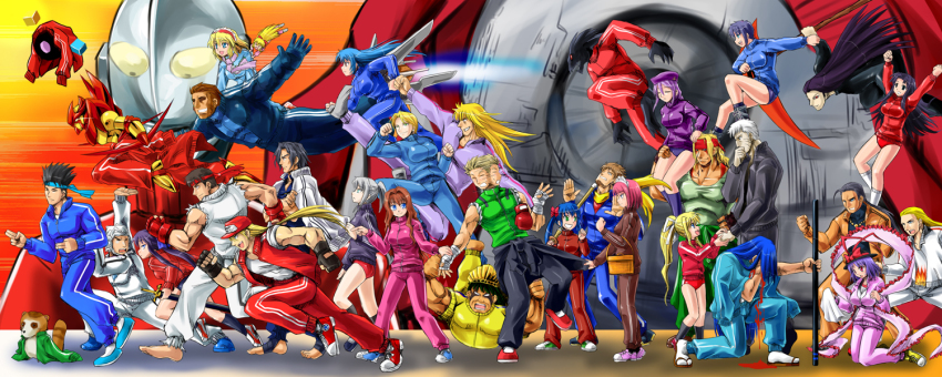 00s, 1970s_(style), 6+girls, alex_(street_fighter), alice_margatroid, andy_bogard, annotation_request, arc_system_works