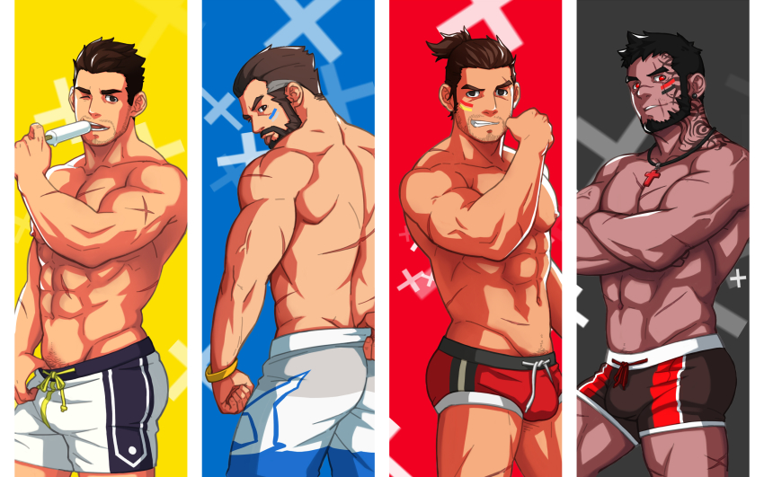 1boy, abs, ass, avenger_(dungeon_and_fighter), bara, beard, black_hair, black_male_underwear