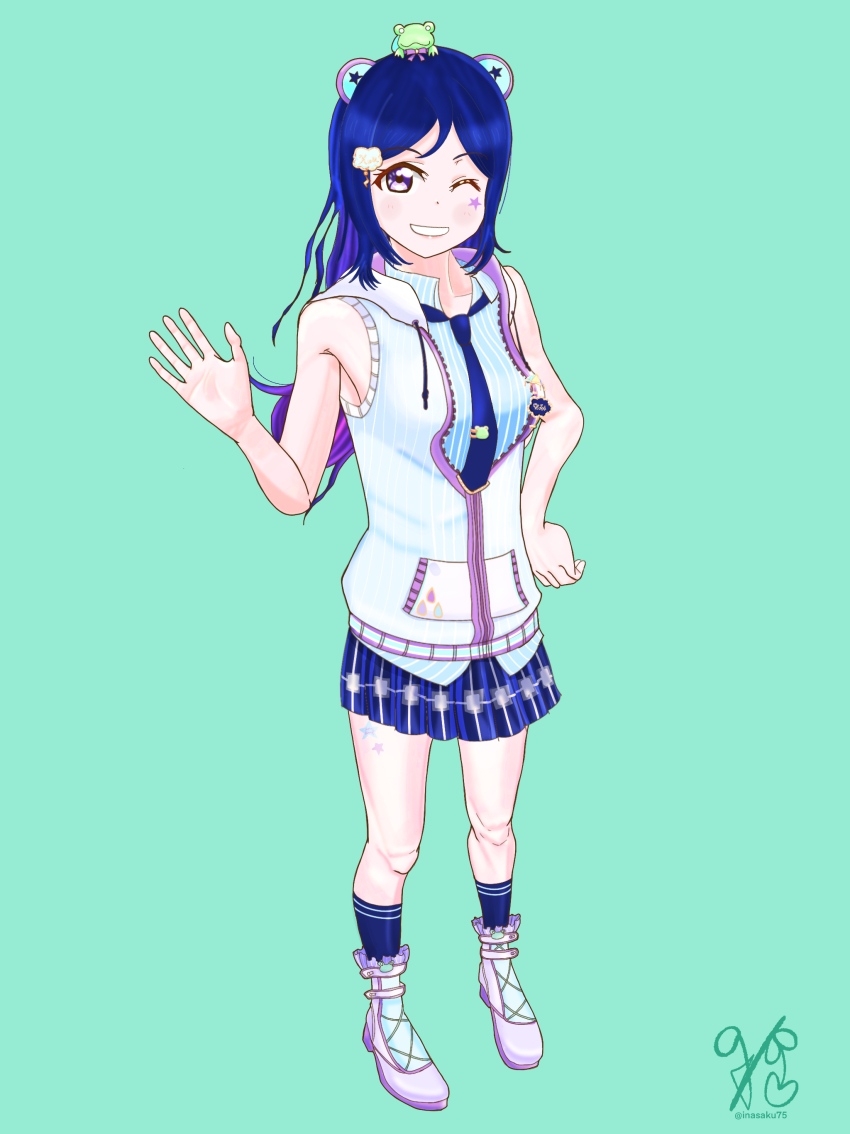 1girl, absurdres, alternate_hairstyle, animal_ears, animal_print, aqua_background, aqua_shirt, artist_name