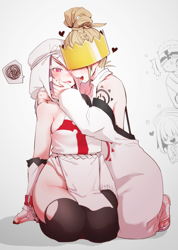 1boy, 3girls, arrow_(en'en_no_shouboutai), blonde_hair, blue_hair, blush, breasts, en'en_no_shouboutai