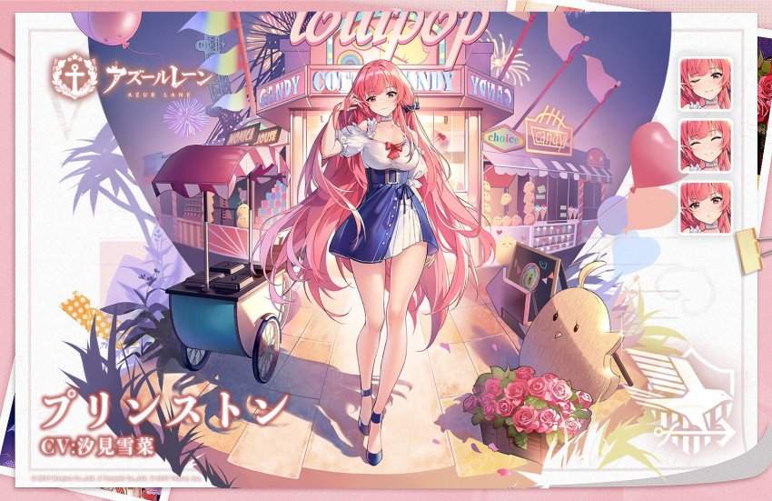 1girl, azur_lane, blue_dress, blue_footwear, dress, eagle_union_(emblem), multiple_expressions, fireworks