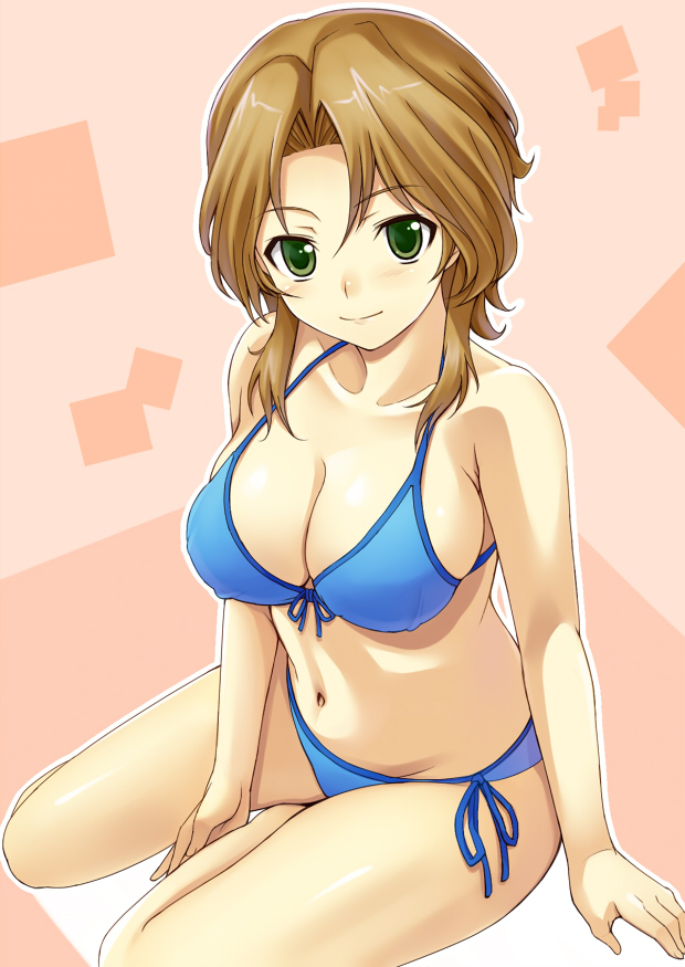 1girl, bikini, blue_bikini, breasts, brown_hair, cleavage, dream_c_club, dream_c_club_(series)