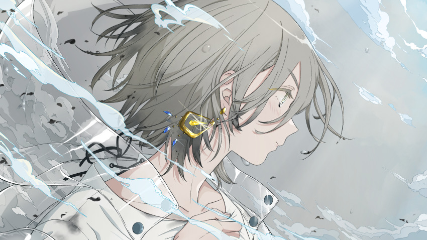 1girl, absurdres, blue_menouu, check_copyright, cloud, commentary_request, copyright_request, earrings