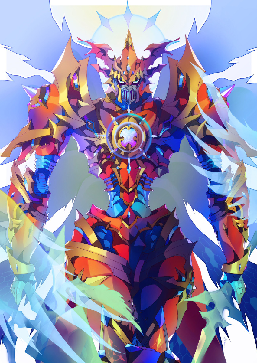 absurdres, armor, digimon, digital_hazard, dukemon, dukemon_crimson_mode, energy_lance, energy_sword