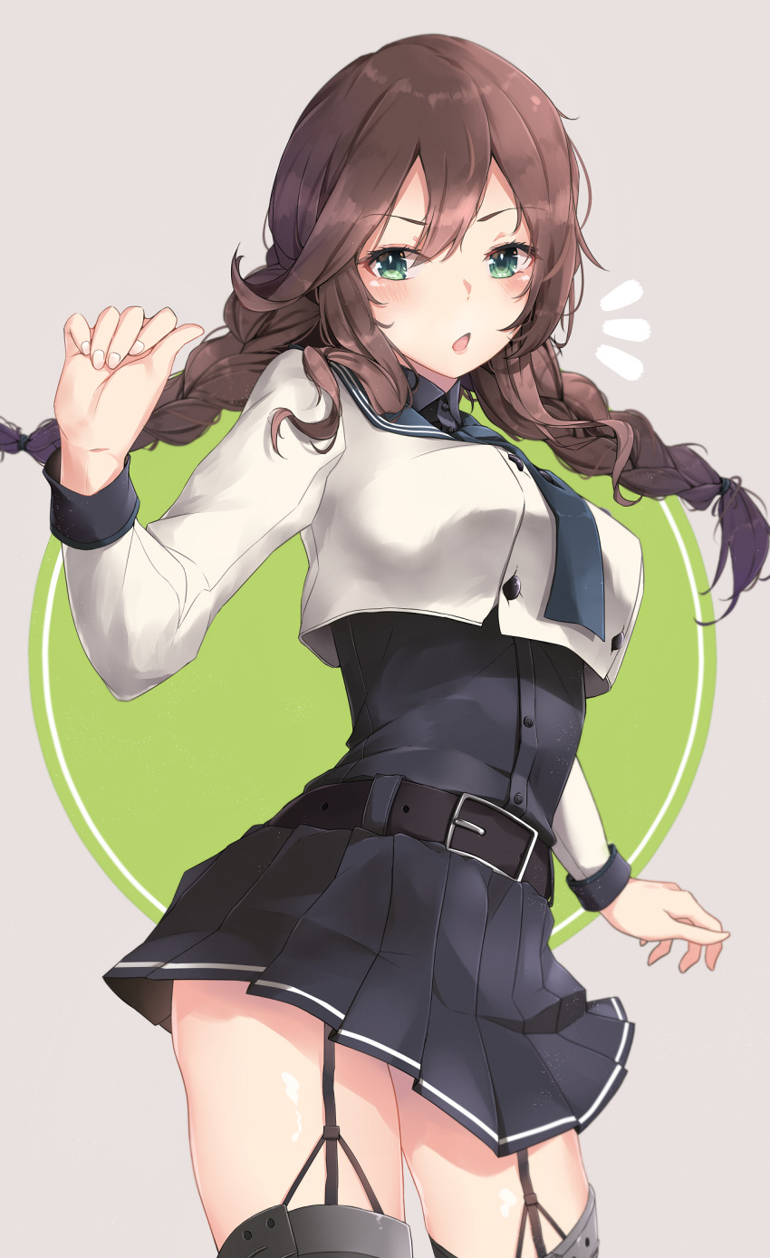 1girl, belt, black_belt, black_necktie, black_sailor_collar, black_shirt, black_skirt, blush