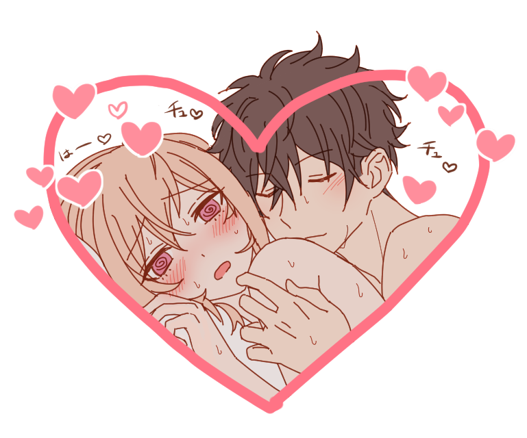 1boy, 1girl, aftersex, blonde_hair, blush, brother_and_sister, couple, cuddling