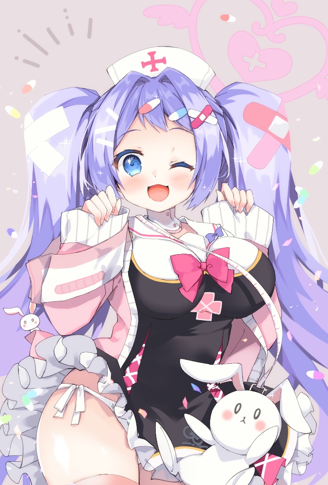 1girl, blue_archive, blue_eyes, blush, breasts, commentary_request, hair_ornament, hairclip