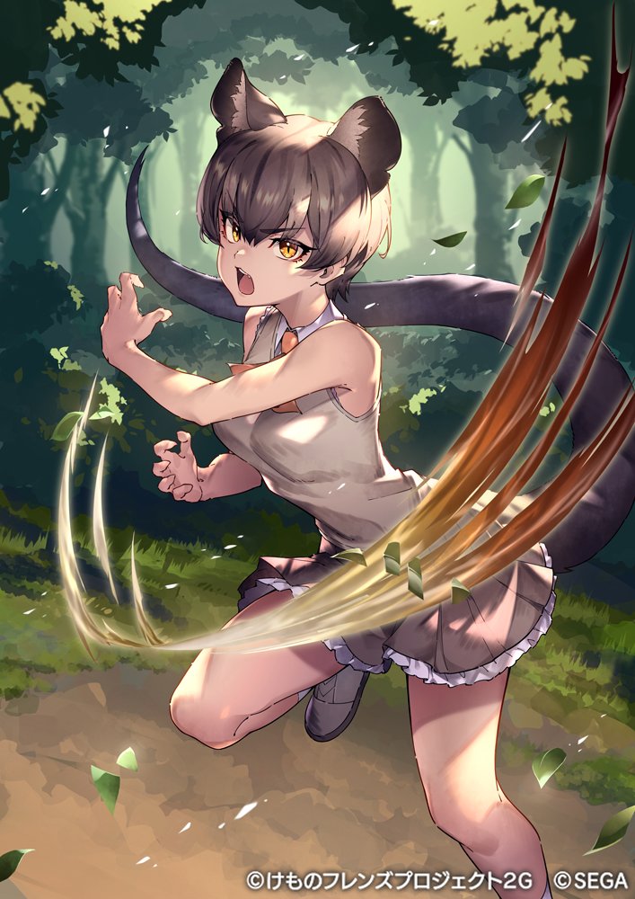 1girl, action, bare_shoulders, beige_vest, blush, brown_hair, brown_skirt, collared_shirt
