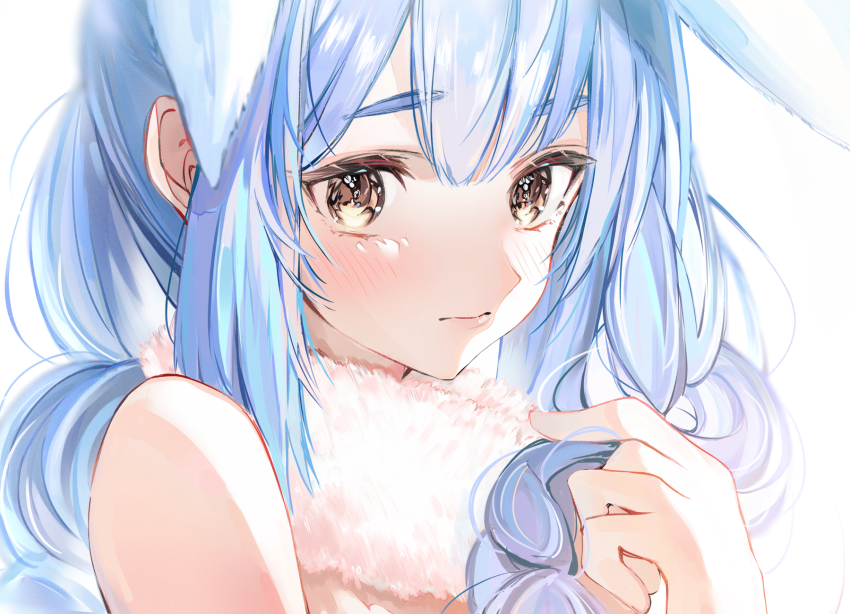 1girl, animal_ears, blue_hair, blush, braid, close-up, commentary_request, cute_mdr