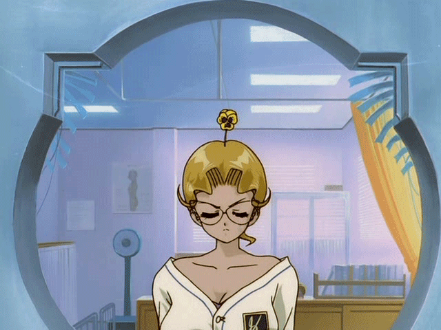 1girl, adjusting_eyewear, animated, animated_gif, bouncing_breasts, breasts, cardigan, ceiling_light