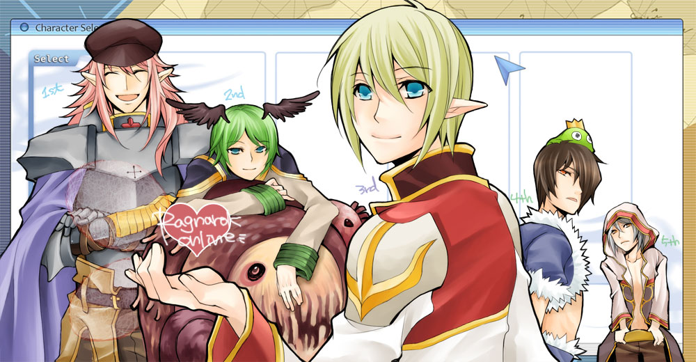 5boys, :d, alchemist_(ragnarok_online), armor, bad_id, bad_pixiv_id, belt, black_belt