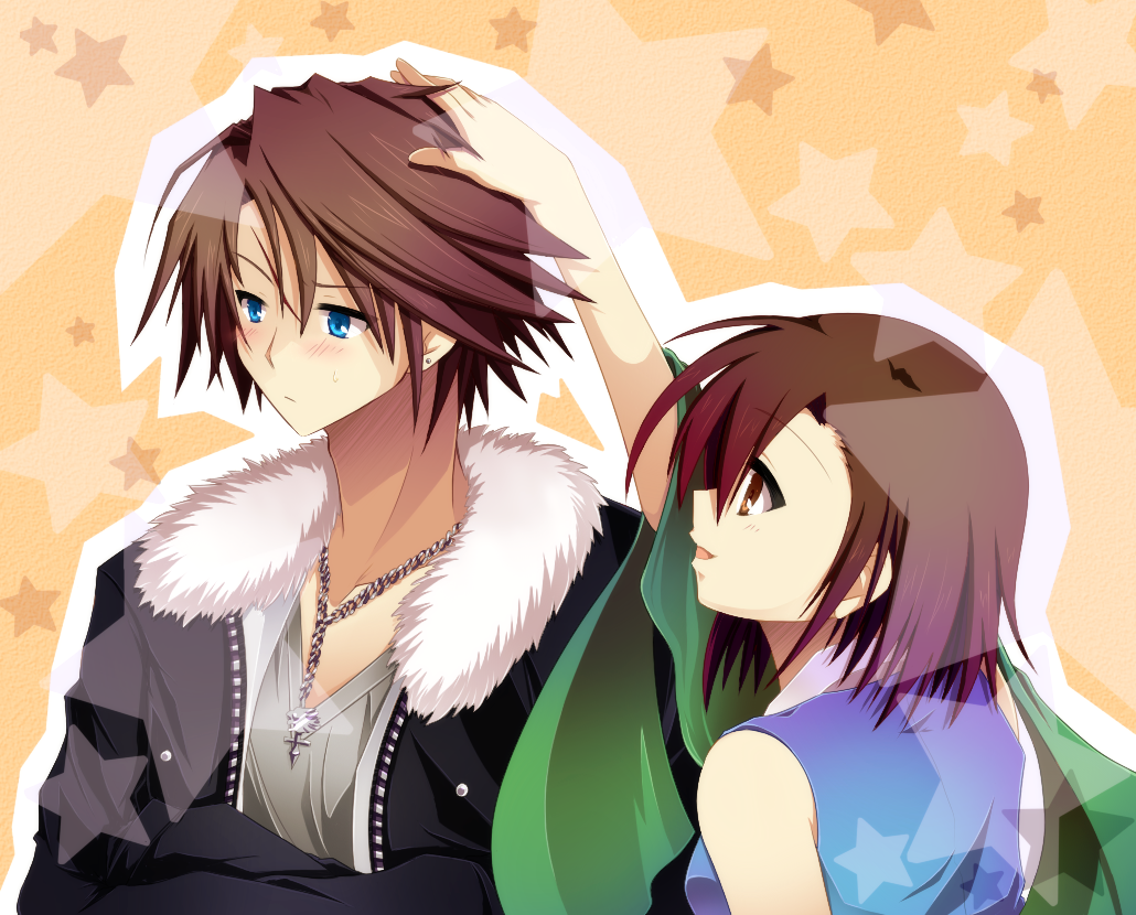 1990s_(style), ari_(ariburo), bad_id, bad_pixiv_id, blue_eyes, blush, brown_eyes, brown_hair