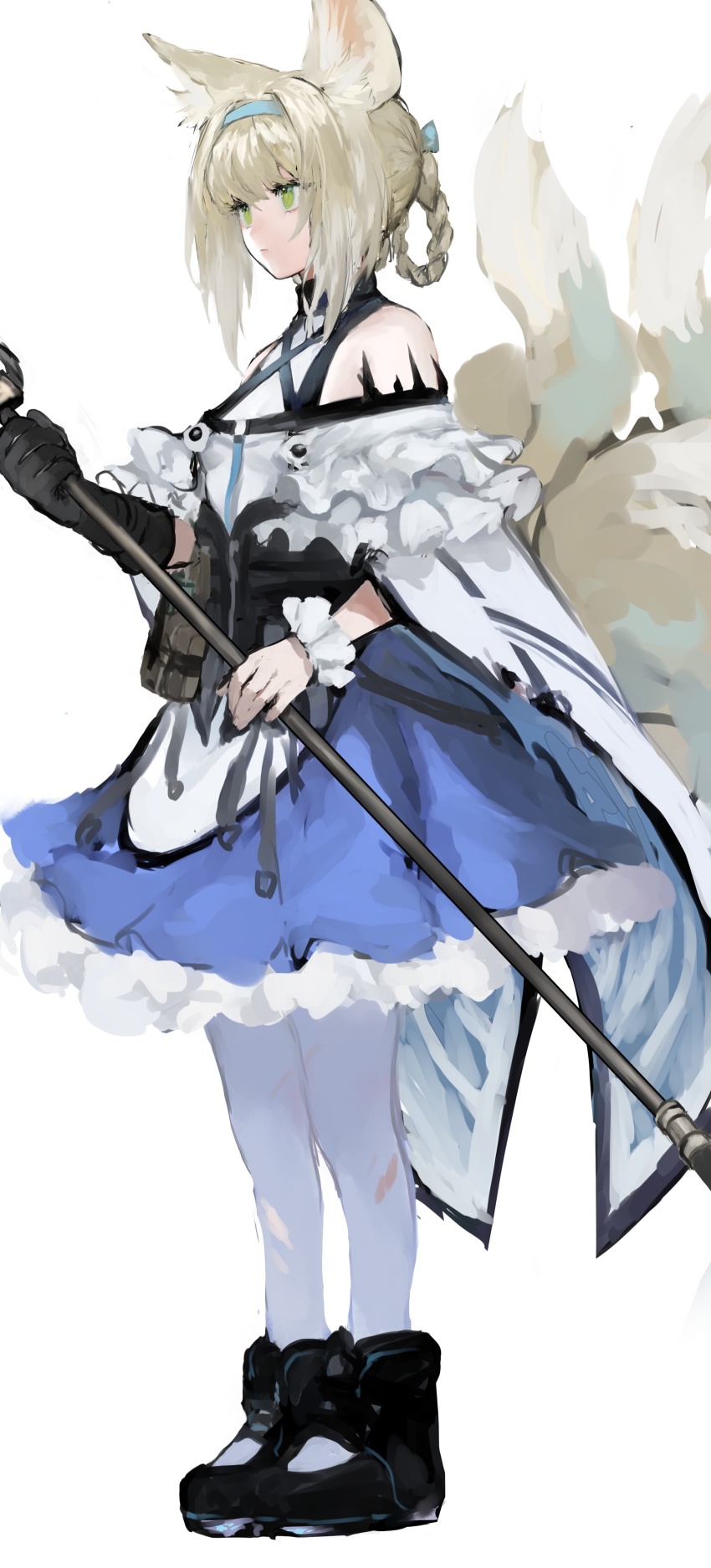 1girl, absurdres, animal_ear_fluff, animal_ears, arknights, belt_pouch, black_gloves, black_shoes