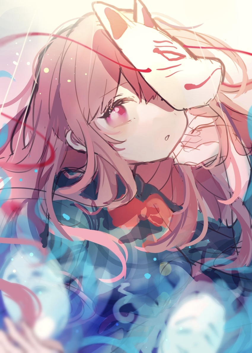 1girl, chikuwa_(tikuwaumai_), fox_mask, hata_no_kokoro, highres, mask, noh_mask, open_mouth