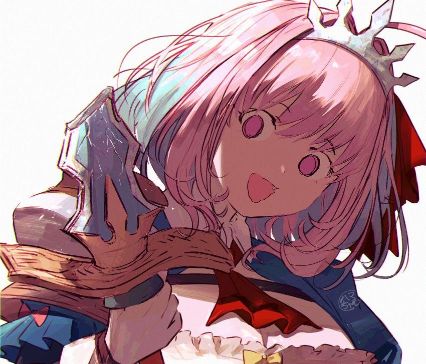 1girl, :d, ahoge, artist_name, ascot, backlighting, blue_hair, bob_cut