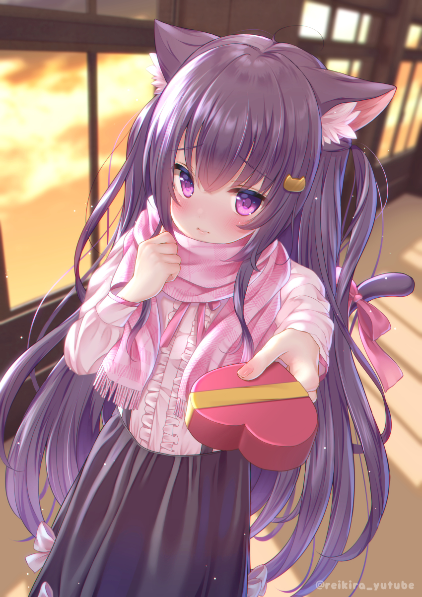 1girl, absurdres, animal_ears, black_hair, black_skirt, blurry, blurry_background, blush