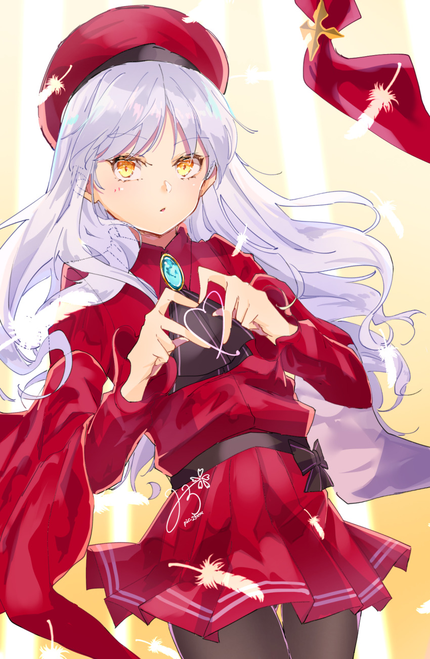 1girl, 23xxx, bad_id, bad_pixiv_id, beret, black_pantyhose, breasts, brooch