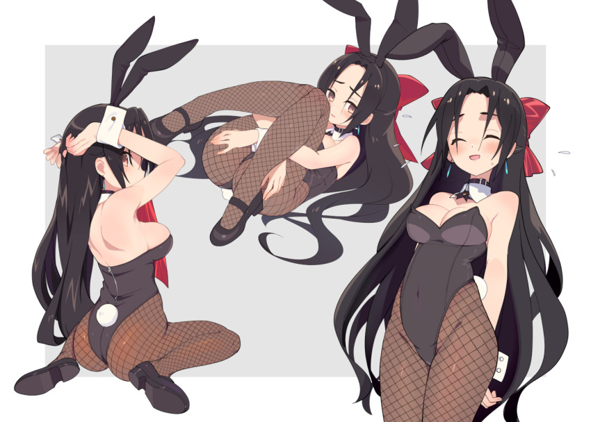 1girl, animal_ears, black_hair, bow, breasts, brown_eyes, cx4_storm_(girls'_frontline), fake_animal_ears