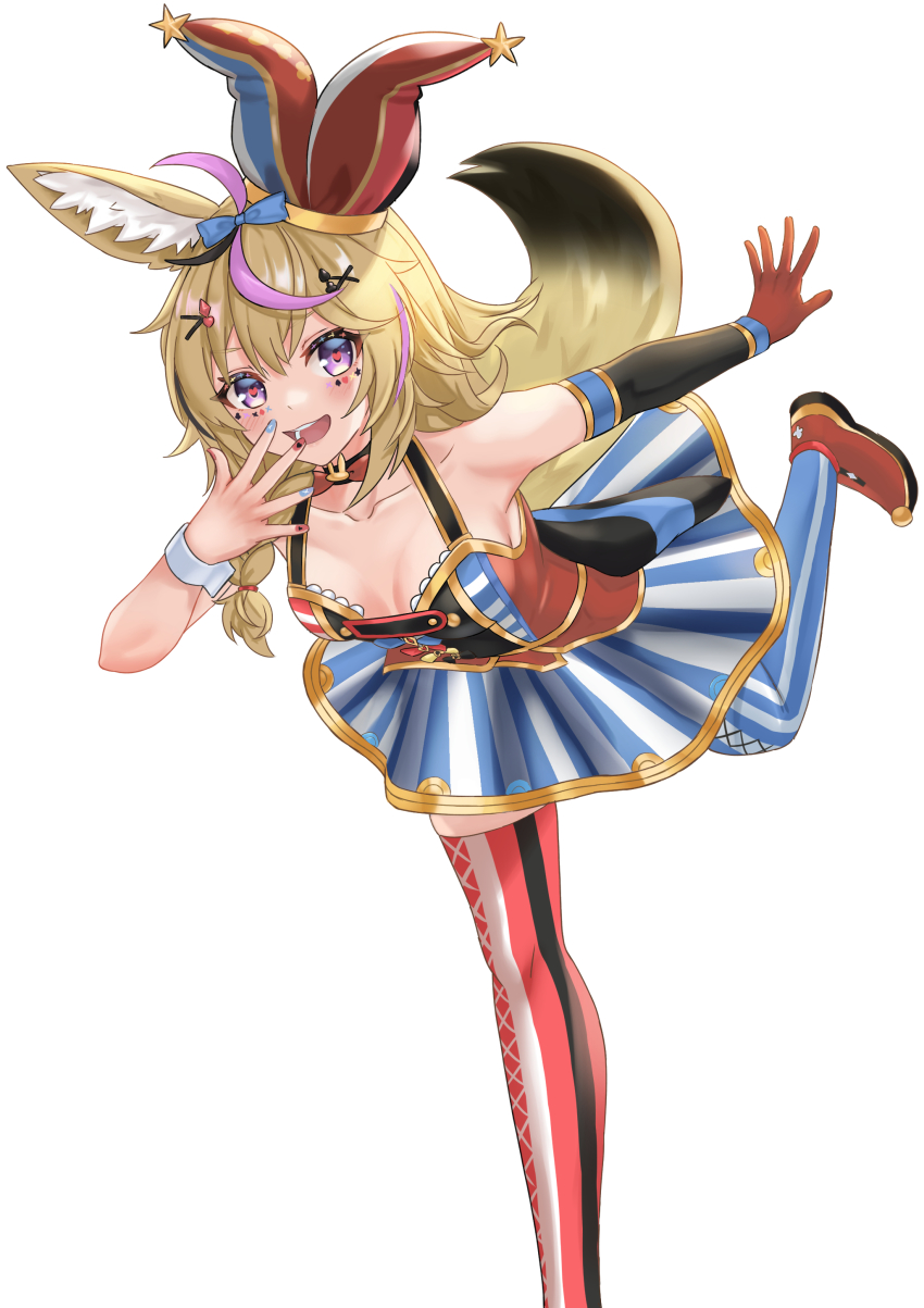 1girl, absurdres, ahoge, animal_ears, bare_shoulders, black_gloves, black_hair, blonde_hair