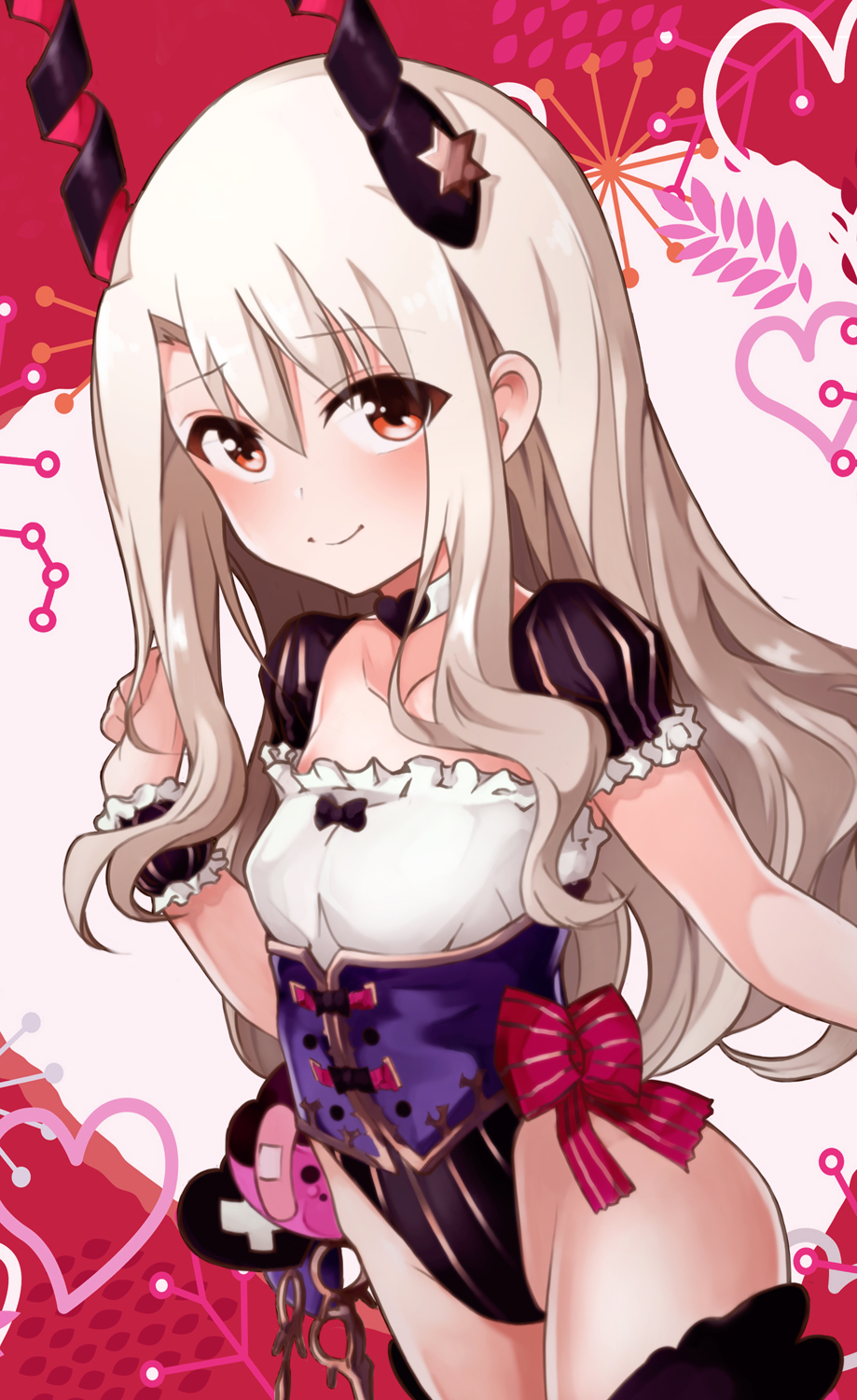 1girl, black_thighhighs, blush, breasts, caren_hortensia, caren_hortensia_(amor_caren)_(third_ascension), caren_hortensia_(cosplay), corset