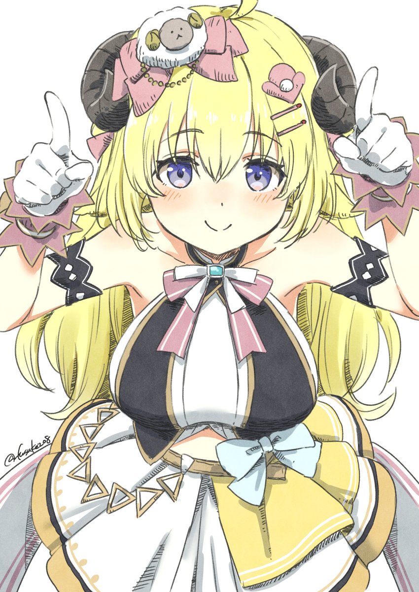 1girl, absurdres, ahoge, animal_ears, arm_garter, blonde_hair, blue_eyes, blush