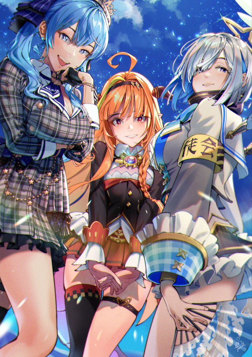 3girls, absurdres, ahoge, alternate_breast_size_(larger), alternate_breast_size_(smaller), amane_kanata, angel, angel_wings