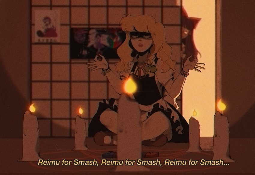 2girls, apron, black_dress, blonde_hair, blurry, bow, braid, brown_hair