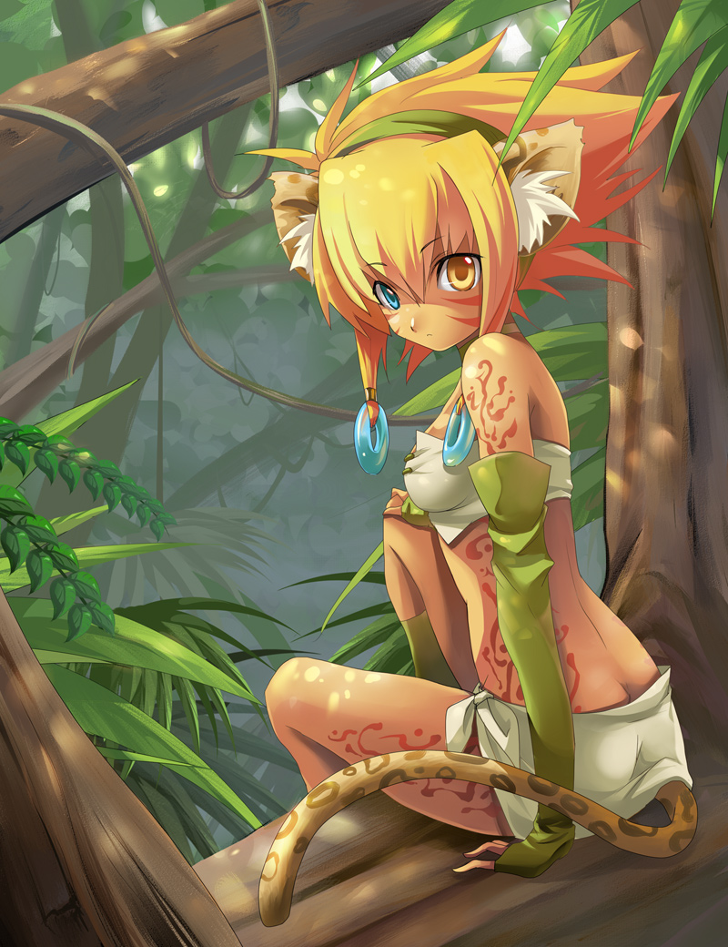 1girl, animal_ears, astar_(yuukyuu_no_sharin), bare_shoulders, blonde_hair, blue_eyes, butt_crack, character_request