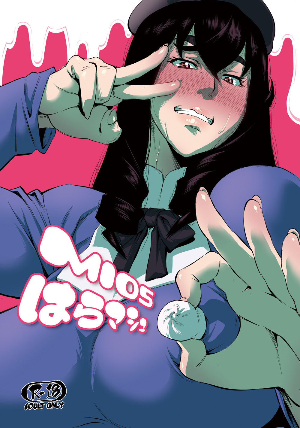 1girl, alternate_breast_size, black_bow, black_hair, black_headwear, blush, bow, breasts