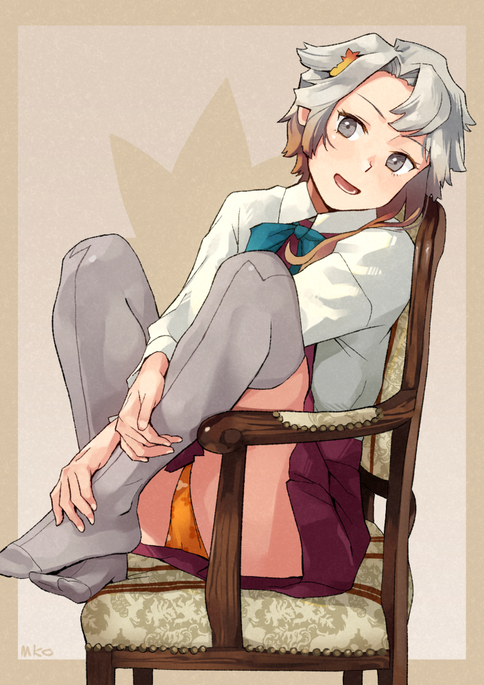 1girl, akishimo_(kancolle), asymmetrical_bangs, asymmetrical_hair, border, bow, bowtie, brown_hair