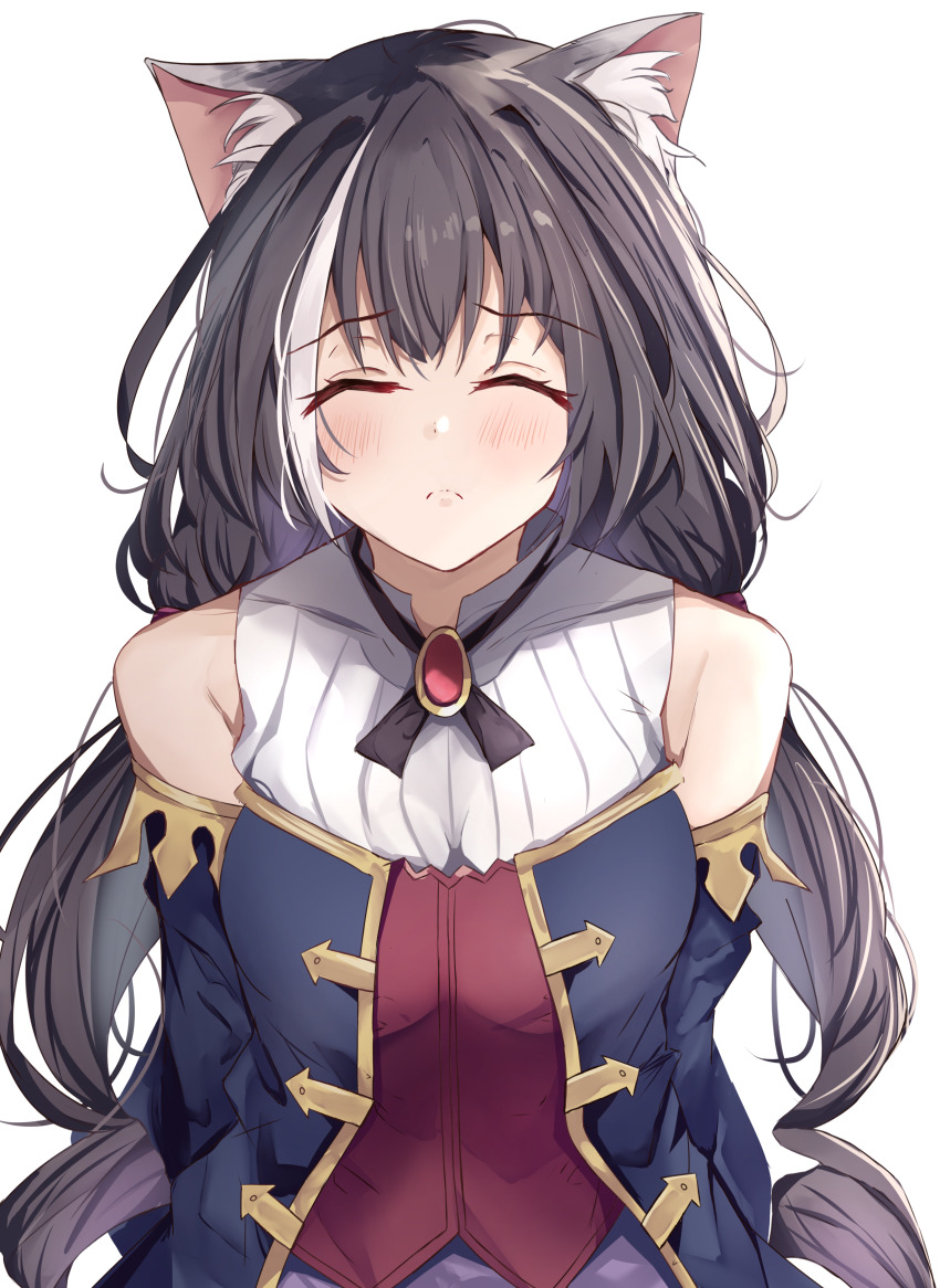 1girl, absurdres, animal_ear_fluff, animal_ears, black_hair, blush, cat_ears, closed_eyes