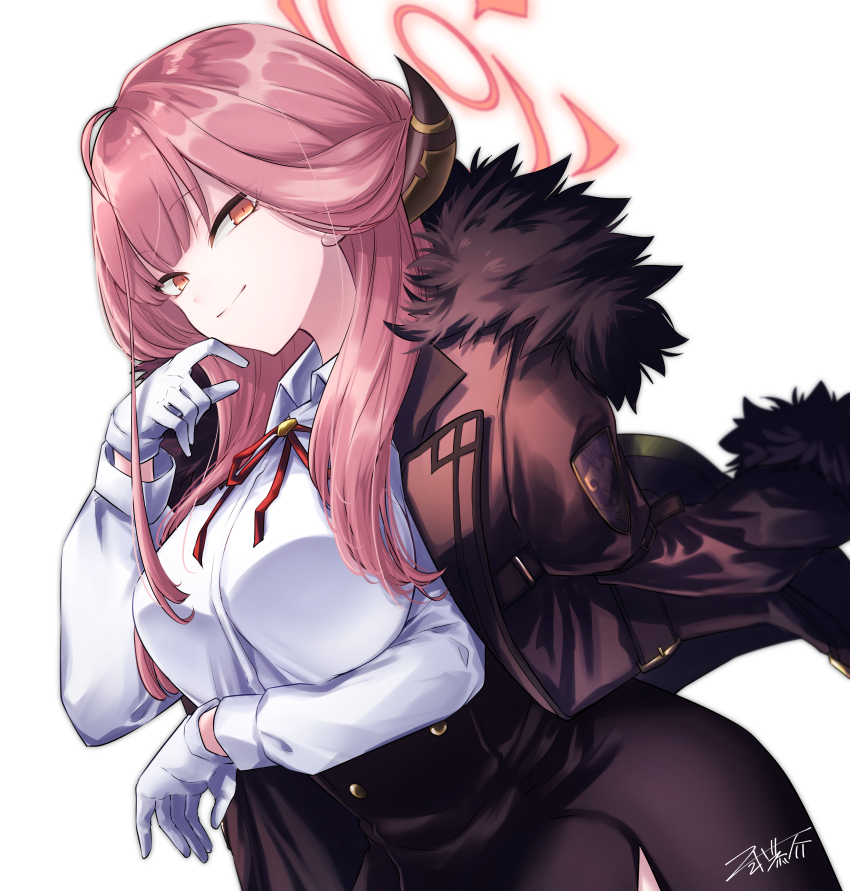 1girl, absurdres, aru_(blue_archive), black_skirt, blue_archive, breasts, brown_eyes, brown_hair