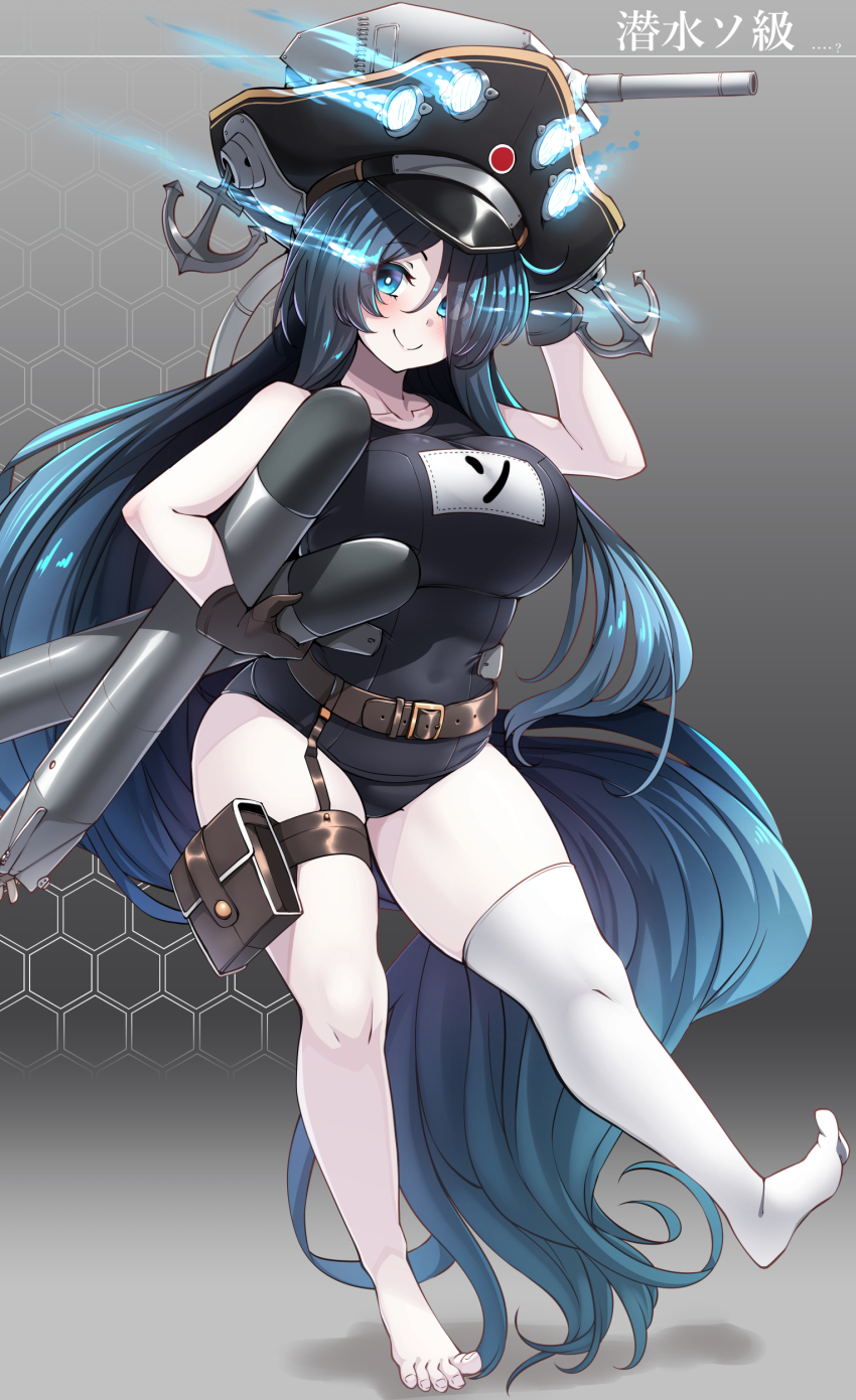 1girl, absurdly_long_hair, absurdres, abyssal_ship, anchor, arm_up, belt, belt_pouch