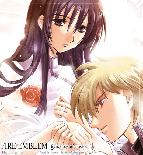 1boy, 1girl, ayra_(fire_emblem), black_hair, blonde_hair, character_name, chulainn_(fire_emblem), copyright_name