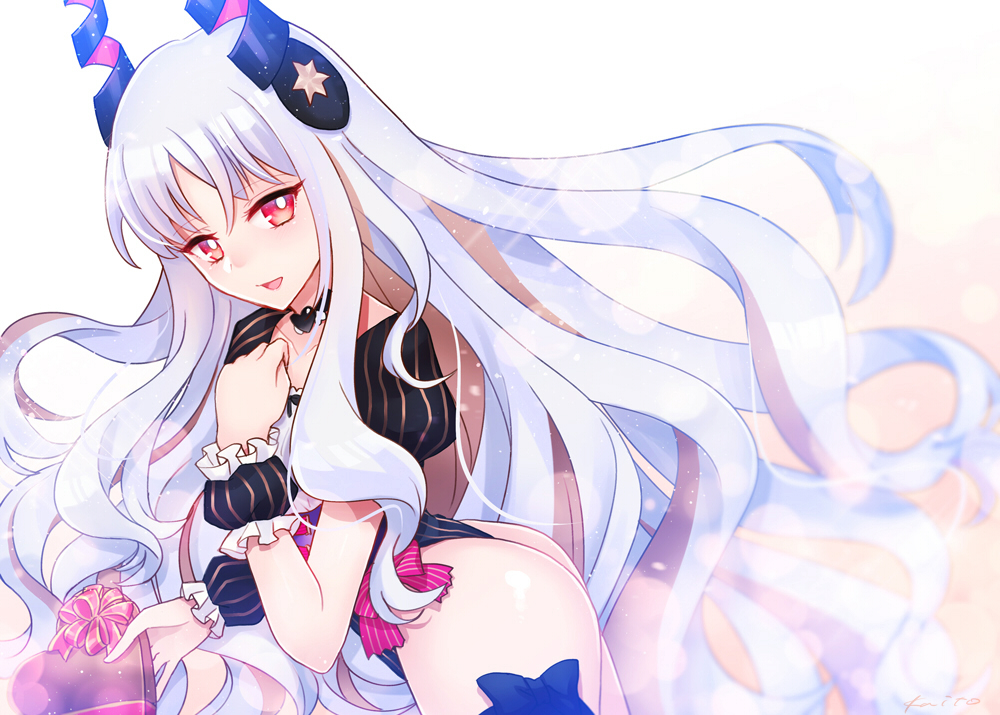 1girl, ass, bad_id, bad_pixiv_id, black_thighhighs, blush, bow, box