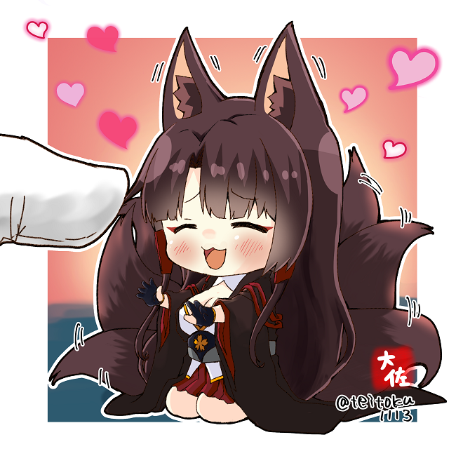 1boy, 1girl, :3, :d, ^_^, akagi_(azur_lane), animal_ears, azur_lane