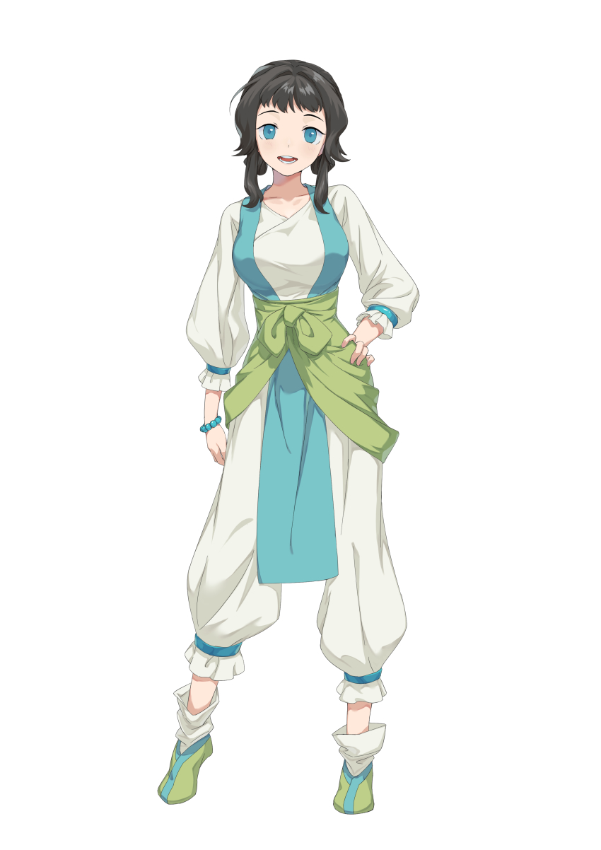 1girl, absurdres, aged_up, alternate_breast_size_(larger), aqua_eyes, black_hair, bracelet, breasts