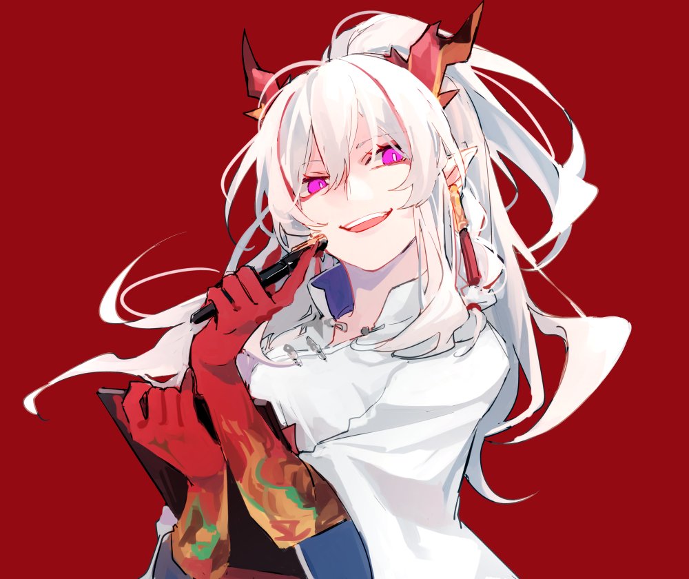 1girl, alternate_costume, arknights, breasts, china_dress, chinese_clothes, clipboard, colored_skin