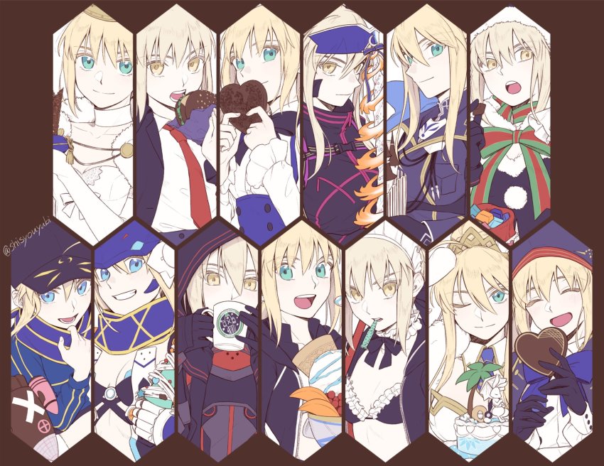 6+girls, ahoge, artoria_caster_(fate), artoria_caster_(second_ascension)_(fate), artoria_pendragon_(fate), artoria_pendragon_(lancer)_(fate), artoria_pendragon_(lancer)_(formal_dress)_(fate), artoria_pendragon_(lancer_alter)_(fate)