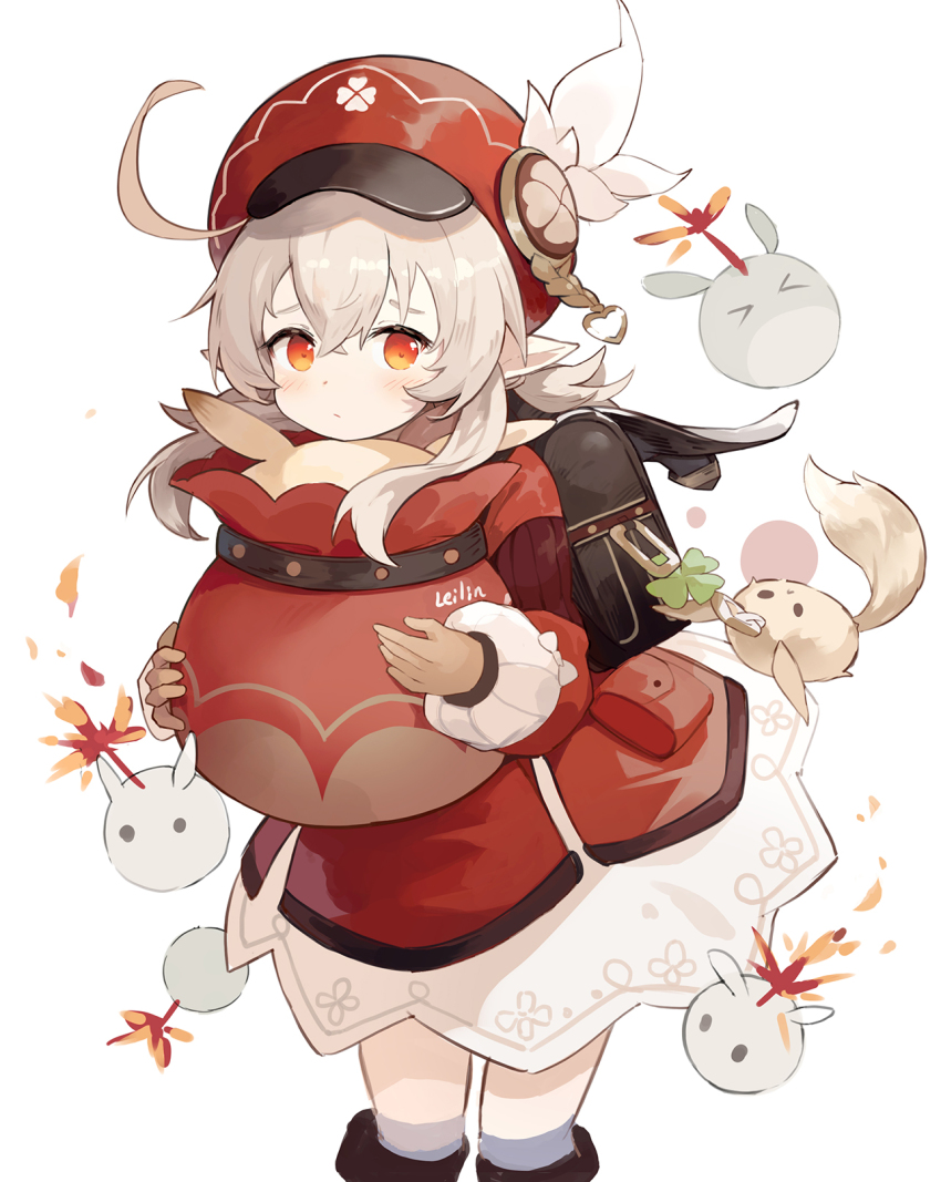 1girl, artist_name, backpack, bag, bag_charm, black_boots, blush, boots