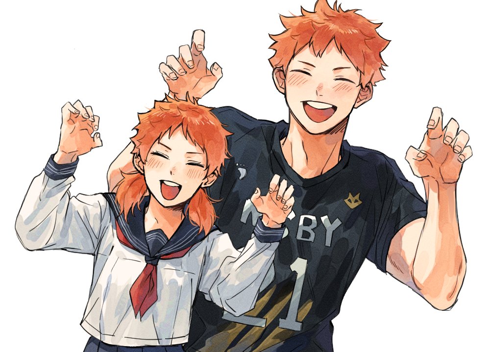 1boy, 1girl, age_difference, blush, brother_and_sister, closed_eyes, family, haikyuu!!