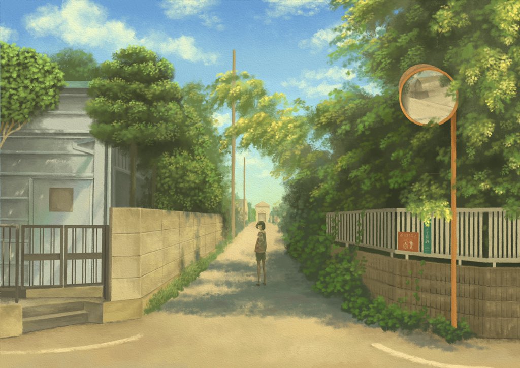 1girl, black_hair, black_shoes, blue_sky, building, cloud, cloudy_sky, from_behind