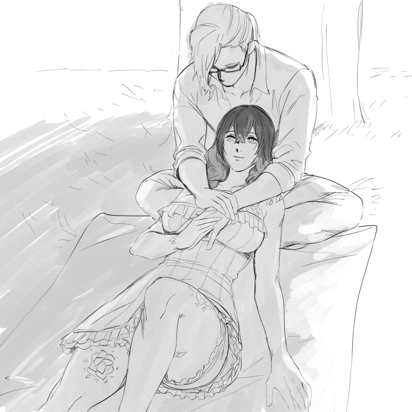 1boy, 1girl, absurdres, bloodstained:_ritual_of_the_night, bloodstained_(series), flower_tattoo, glasses, highres